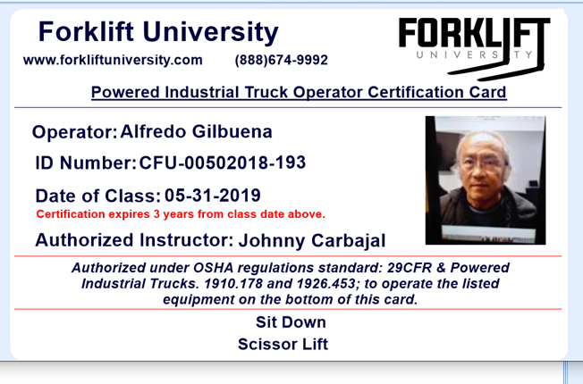 Forklift License Image
